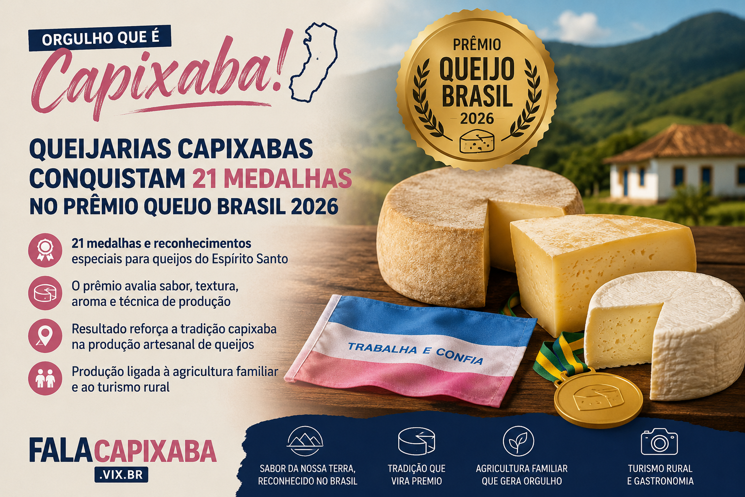 Queijarias capixabas somam 21 medalhas no Prêmio Queijo Brasil 2026