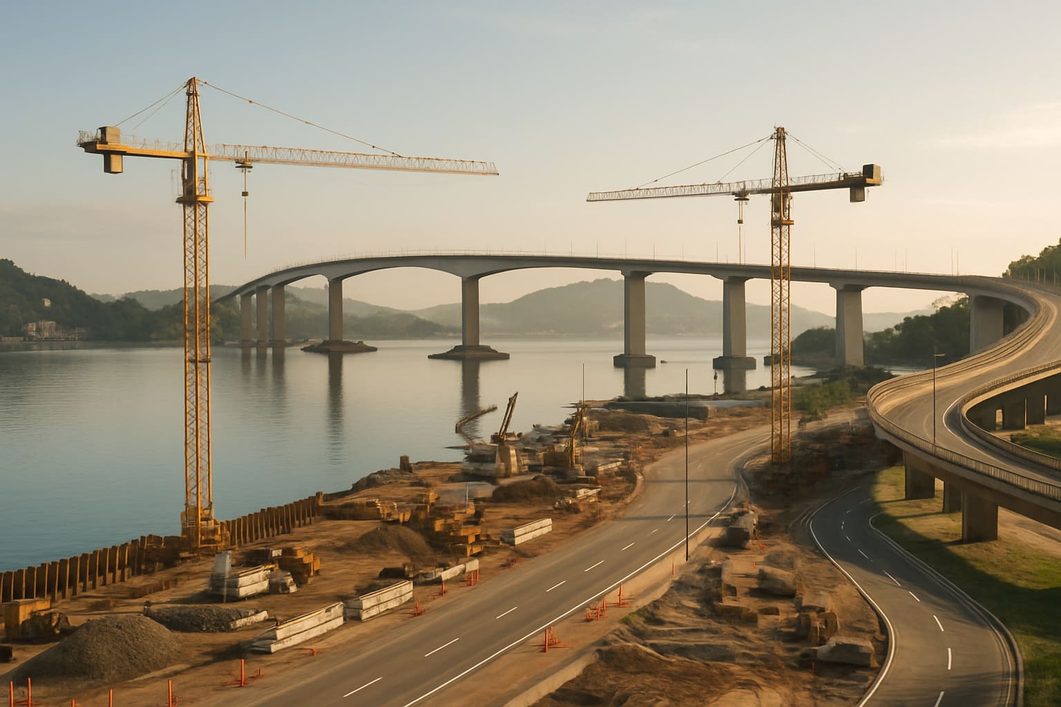 Vista da baía de Vitória com a Terceira Ponte ao fundo, simbolizando a transformação econômica e urbana do Espírito Santo.