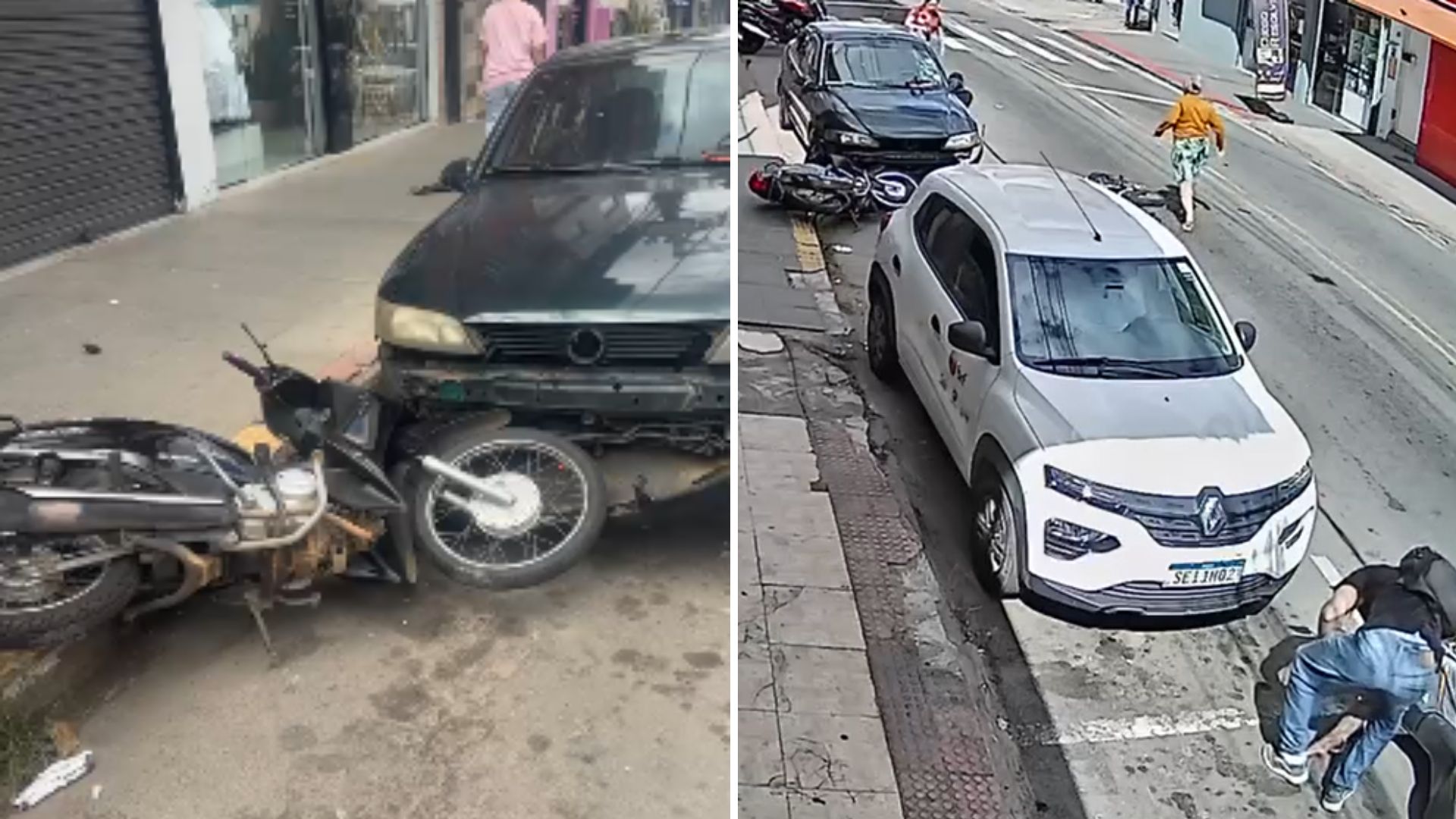 Câmera de videomonitoramento registra colisão entre duas motocicletas em avenida de Cachoeiro de Itapemirim