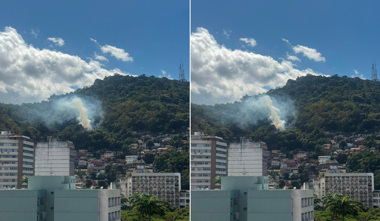 Fumaça de incêndio em vegetação é vista no Parque da Fonte Grande