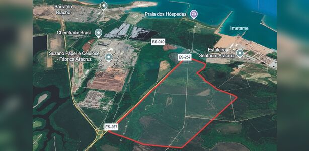 Mapa com destaque para a área destinada à fábrica da GWM em Aracruz