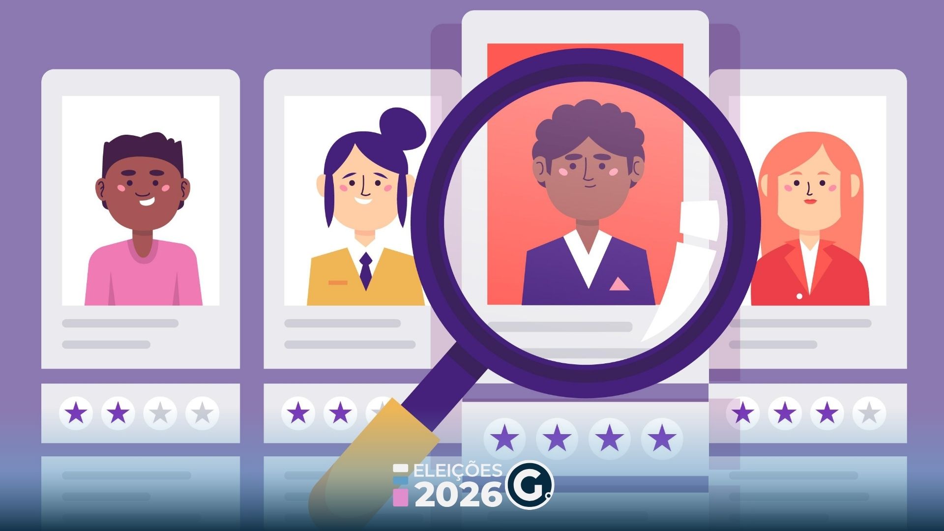 Ilustração representando pesquisa de informações sobre candidatos eleitorais