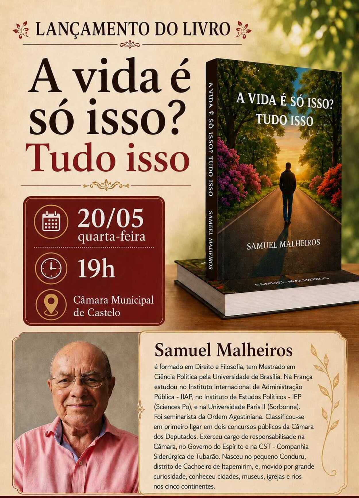 Samuel Malheiros apresenta livro sobre memórias e resiliência